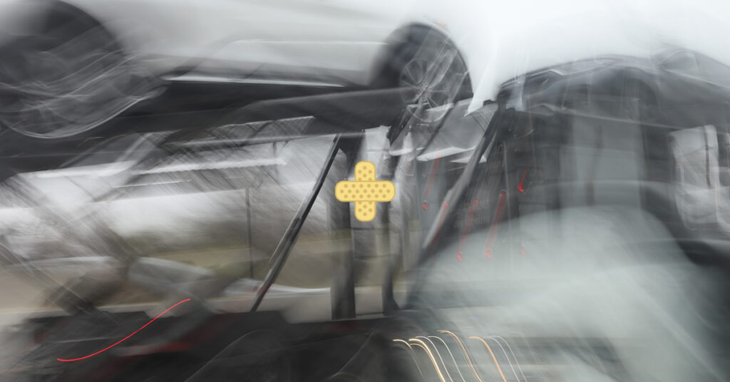 blurry image of tow truck on NJ highway with damaged car involved in a NJ accident claim
