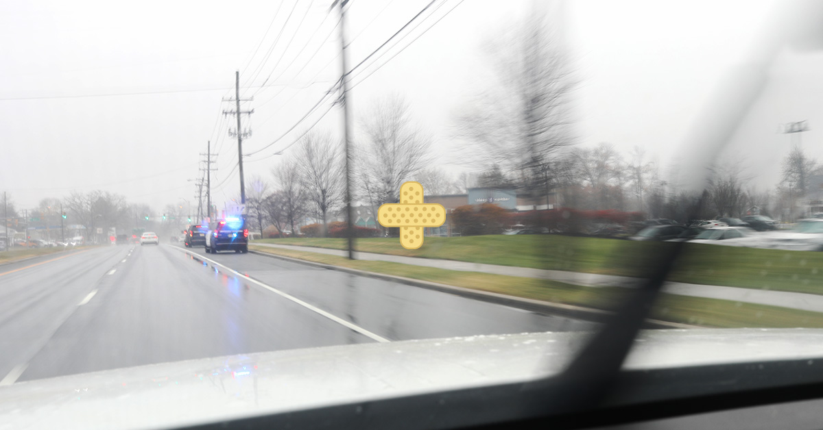 New Jersey cop car on side of road next to a low-impact accident in NJ